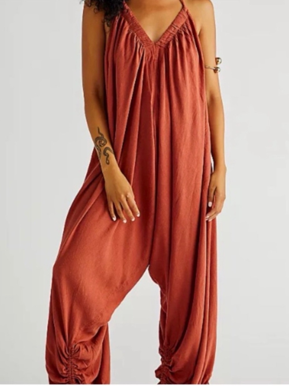 Free People Always Fun Jumpsuit XS Oversized Terracotta Linen Blend
